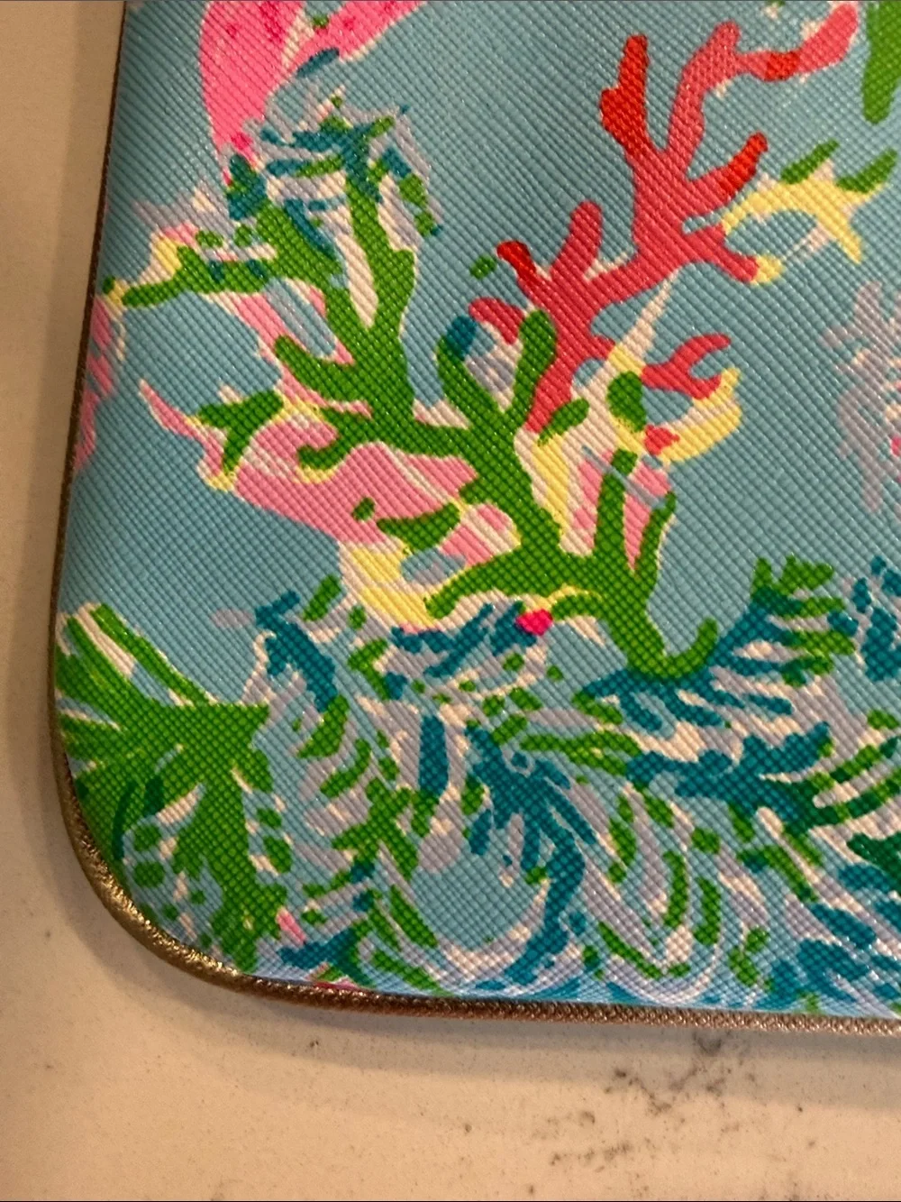 Lilly Pulitzer Blue Floral Zip Pouch with Pink and Green Accents